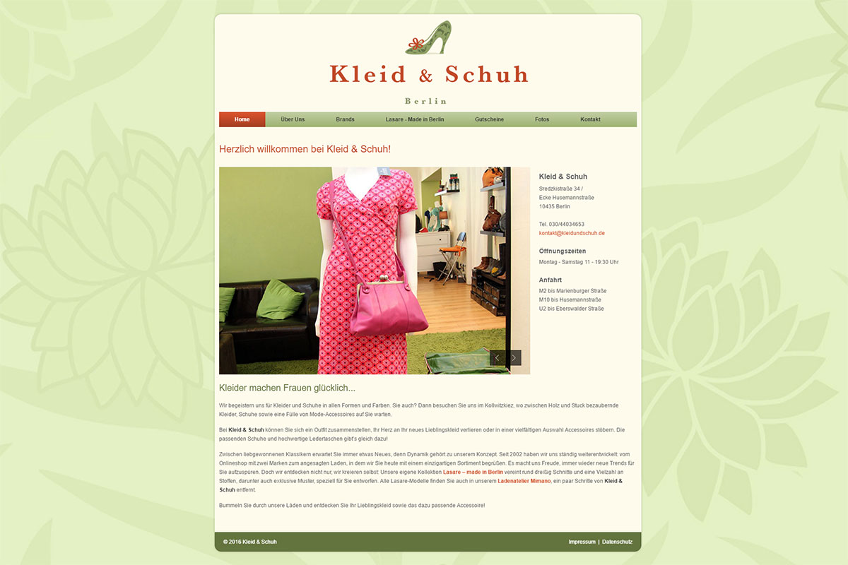 Screenshot Website Kleid und Schuh